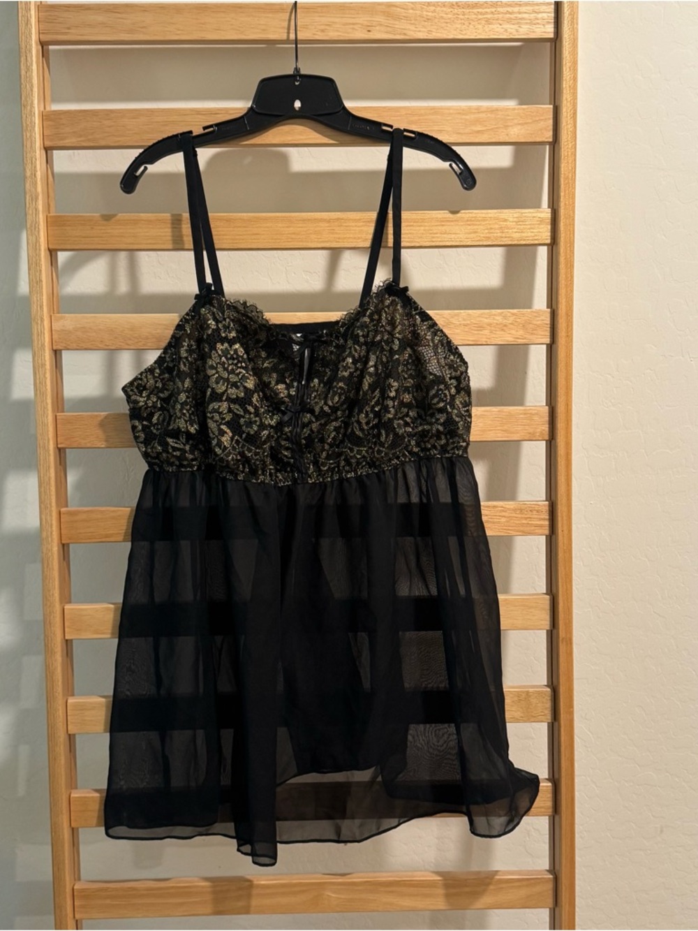 Cacique Black Lace Tank with Gold Metallic Floral Accents